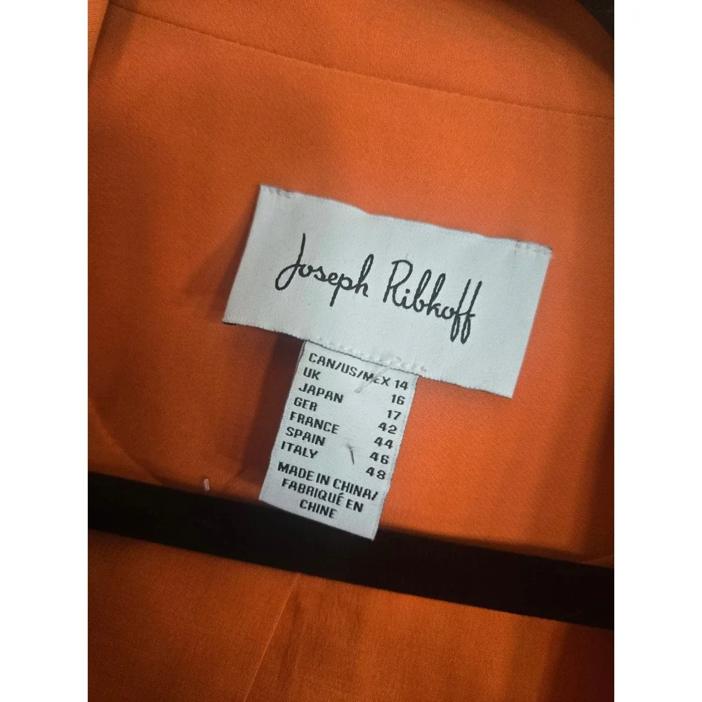Joseph Ribkoff Orange Pleated 3/4 Sleeve Single Button Blazer‎ Jacket Size 14
